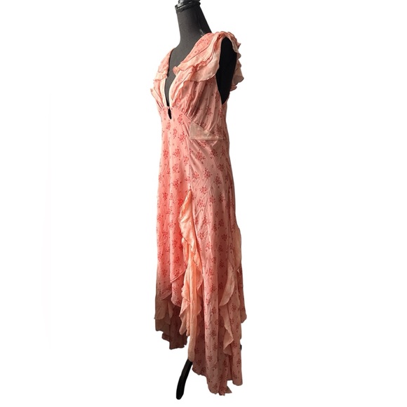 Free People Asymmetrical Peach Floral Dress, Size L - Picture 8 of 14